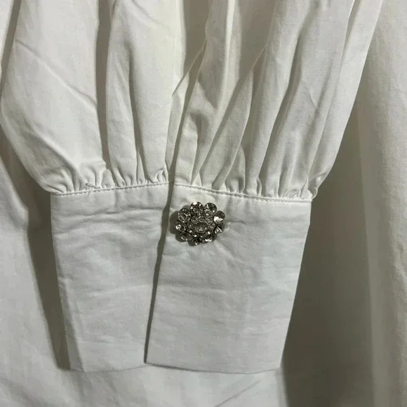 **SOLD Oat New York 100% Cotton Crisp White Snap down Oversize Blouse - Picture 3 of 5